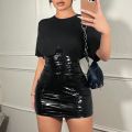 plus Size Black High Gloss Leather Mini Skirt Trendy Versatile Bodycon Skirt for Women. 