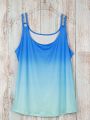 Plus Size Ombre Cut Out Cami Top Casual Crew Neck Sleeveless Top For Summer Women's Plus Size Clothing.