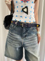 Y2k Dopamine Floral Red Plaid Waist Belt For Women Summer 2025 New Sweet Cool Hot Girl Denim Blue Belt.