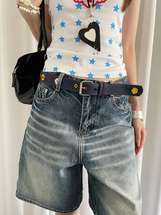 Y2k%20Dopamine%20Floral%20Red%20Plaid%20Waist%20Belt%20For%20Women%20Summer%202025%20New%20Sweet%20Cool%20Hot%20Girl%20Denim%20Blue%20Belt%20-%20Image%204