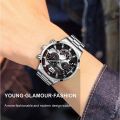 2pcs Luxury Mens Silver Quartz Watch With Stainless Steel Bracelet Men Fashion Business Casual Watch Luminous Clock. 