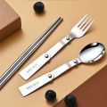New 1Pc/3Pcs Portable Outdoor Cutleries Stainless Steel Spoon Fork Chopstick For Camping Travel School Use Folding Tablewares.