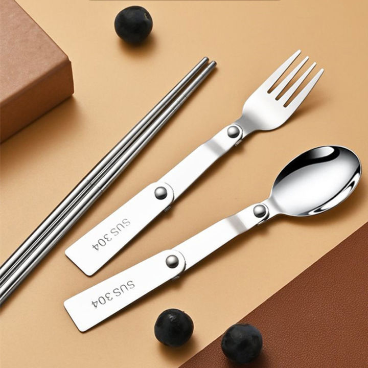 New%201Pc/3Pcs%20Portable%20Outdoor%20Cutleries%20Stainless%20Steel%20Spoon%20Fork%20Chopstick%20For%20Camping%20Travel%20School%20Use%20Folding%20Tablewares%20-%20Image%204