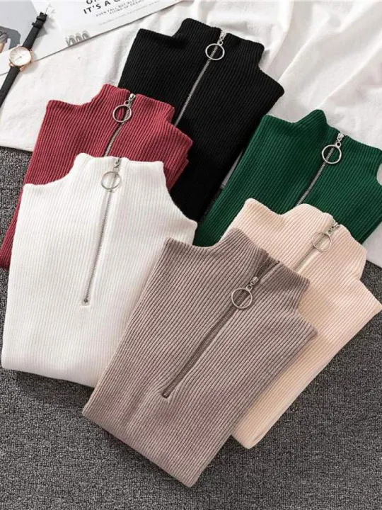 Women%20Fashion%20Solid%20Knitted%20Sweaters%20Vintage%20Long%20Sleeve%20Zip-up%20Basic%20Half%20Turtleneck%20Sweater%20Female%20Pullovers%20Chic%20Casual%20Tops%20-%20Image%202