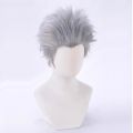 Vergil Cosplay Wig Short Silver Grey Slicked-back Hair Heat Resistant Synthetic Hair Wigs.