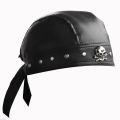 Black Leather Skull Bandana Motorcycle Helmet – Edgy Halloween for Urban Biker Cosplay.
