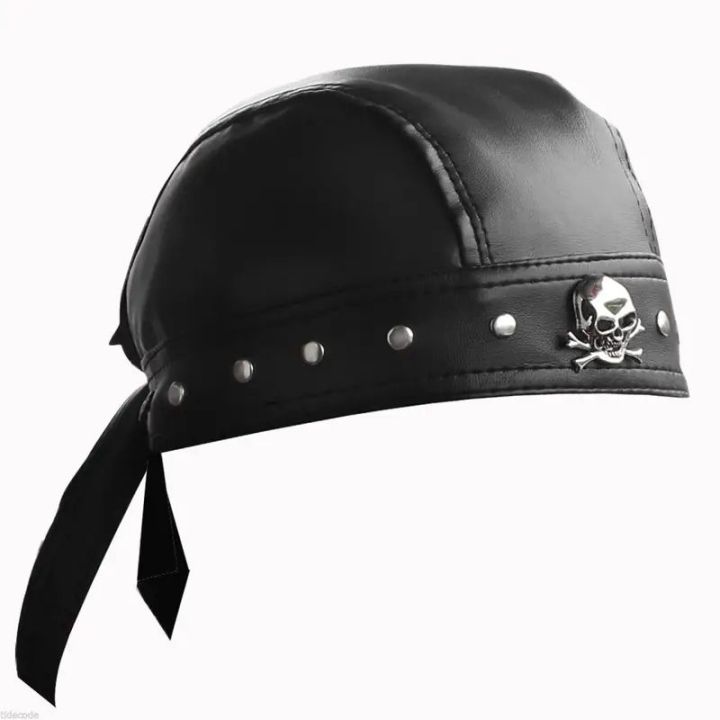 Black Leather Skull Bandana Motorcycle Helmet – Edgy Halloween for Urban Biker Cosplay