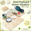 Wood Pegboard Drawer Organizer Storage Sturdy Organization Dish and Plate Organizer Peg Board System Adjustable for Utensils. 