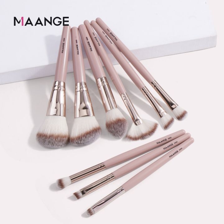 Maange 9Pcs Foundation Makeup Brush Set Cosmetic Powder Highlighter