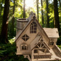 DIY Wooden Tree-Shaped House Model Kit 3D Puzzle Construction Fun Set Wooden Building Blocks  & Halloween . 