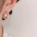 1 Pair Fashion Floral Hoop Earrings for Women Alloy with Resin Inlay Japanese Korean Style Suitable for Daily Wear and Weddings.