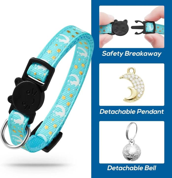 4%20PCS%20Cute%20Glow%20Cat%20Collars%20Breakaway%20with%20Bell%20&%20Moons%20Stars,Kitten%20Collar%20for%20Girl%20Boy%20Cats%20Puppy,%20Cat%20Accessories%20-%20Image%203