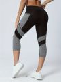 Women's Patchwork Pocket High Waist Yoga Pants Capri Leggings Tummy Tuck Sweatpants.