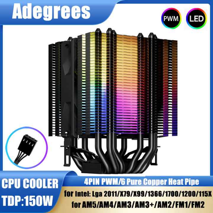 CPU Air Cooler 4Pin 6 Heat Pipes PC Procesor RGB CPU Fan for Intel LGA ...