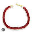 Luxury Baguette Cut Crystal Bracelet for Women - Elegant 18K Gold Plated Tennis Bracelet - Red, Black & Champagne Colors. 