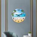 Light Luxury Beach Pattern Wooden Wall Clock for Living Room, Bedroom, Kitchen, Home Decoration, Silent Quartz Clock, Holiday Gift, 10 Inches, 12 Inches (No Battery) home decoration item.