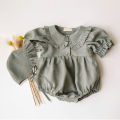 2Pcs Newborn Girl Clothes Spring Summer Baby Girl One Piece Clothes Corduroy Lapel Baby Girl Climbing Clothes With Hat. 