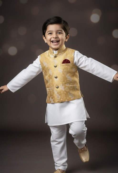 Party panjabi set for baby boys - three piece panjabi / kurta set for kids