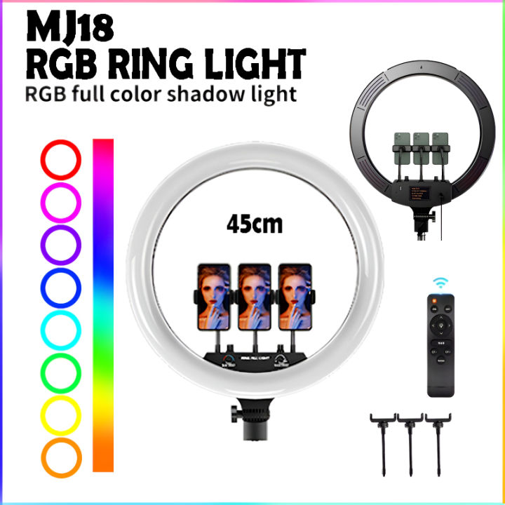 MJ18%2045%20CM%20RGB%20LED%20Soft%20Ring%20Light%20with%203%20Phone%20Holders%20and%20Remote%20Control%20-%20Image%202