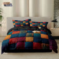 3pcs Color Block Splicing Printed Coreless Down Duvet Cover Set, Multi Size Bedroom Bedding Decoration, Machine Washable.