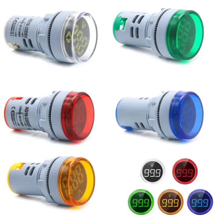 LED Digital Voltmeter 22mm Round LED Indicator Pilot Lamp AC 60-500V ...