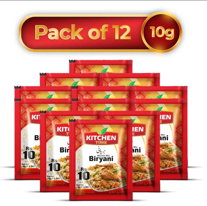 Pack of 12 Biryani Masala - Biryani Spices - Masala - Biryani Recipe Mix Masala - Cooking masala - Biryani Packet - Spices - Pure Ingredients - Recipe Mix - Biryani Masala 10gm By Kitchen Time Foods.