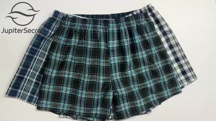 JupiterSecret 6 Pcs Boxer Shorts Casual Plaid Elastic Waistband Button Mens Boxer Underwear Woven Shorts For Home Random Color