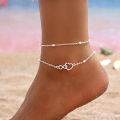 S925 heart-shaped double-layer ankle bracelet, simple and elegant, suitable for daily wear, hypoallergenic.