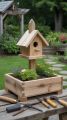 Wooden Birdhouse with Dual Planter Box – Handmade Garden Decor. 