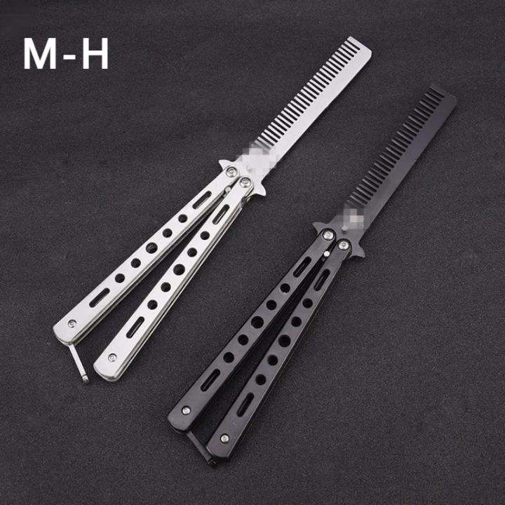 Foldable Comb Stainless Steel Practice Training Butterfly Knife Comb