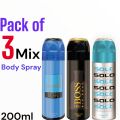 Freshrite Body Spray (Dezire Blue , Boss Black , Solo) - 200ml (Pack of 3). 