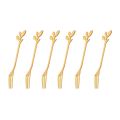 6Pcs Creative Stainless Steel Gold Flatware Fruit Fork Dinnerware Appetizer Snack Dessert Fork Kitchen Tableware Leaf Shape. 