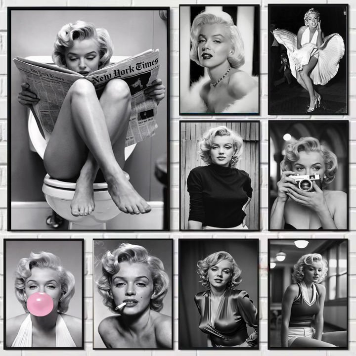 Black and White Movie Star Marilyn Monroe Poster Modern Art Canvas ...