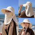 Summer Women Large Brim UV Protection Fisherman Hat with Leaking Ponytail Waterproof Bucket Hat Outdoor Breathable Sunscreen Cap.