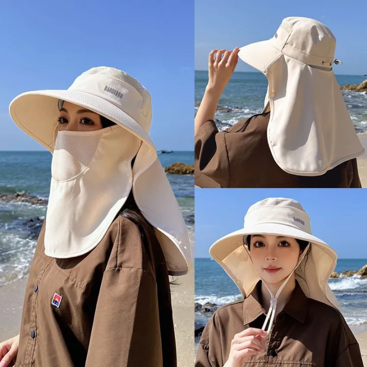 Summer%20Women%20Large%20Brim%20UV%20Protection%20Fisherman%20Hat%20with%20Leaking%20Ponytail%20Waterproof%20Bucket%20Hat%20Outdoor%20Breathable%20Sunscreen%20Cap%20-%20Image%202