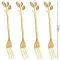 Creative Stainless Steel Leaves Spoon and Fork Gold Silver Coffee Ice Cream Tea Stirring Spoons Kitchen Tableware Decoration.