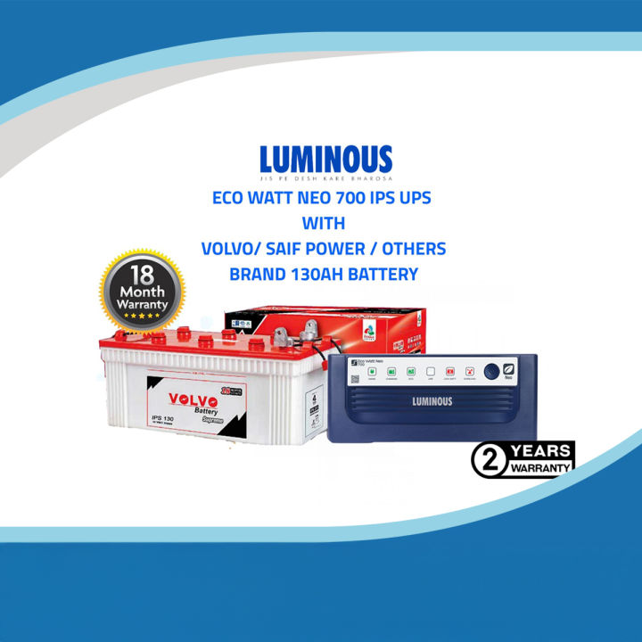 IPS WITH BATTERY PACKAGE  FOR 3 FAN 6 LIGHTS LUMINOUS ECO WATT NEO 700 WITH IPS BATTERY 130 AH