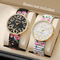 1/2/3/4PCS Fashion Flowers Printed Women Watch Luxury Elastic Strap Arabic Quartz Watches Reloj Mujer Girls Clock（Without Box）. 