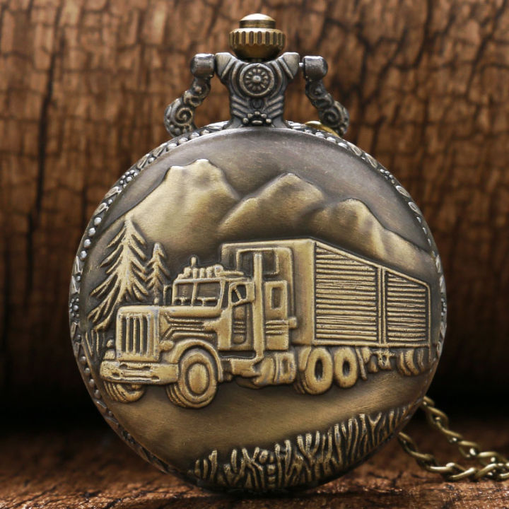 Vintage bronze classic car design Quartz pocket watch men's souvenir gift collection