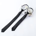 Super Slim Zipper Tie 5cm Black Satin Black Solid Ties Fashion Men Skinny Narrow Necktie for Wedding Party. 