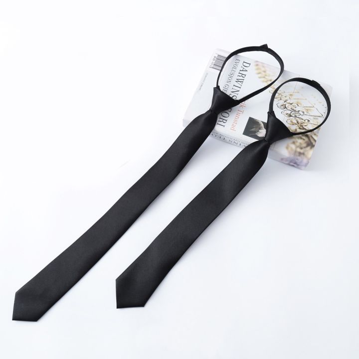 Super Slim Zipper Tie 5cm Black Satin Black Solid Ties Fashion Men Skinny Narrow Necktie for Wedding Party