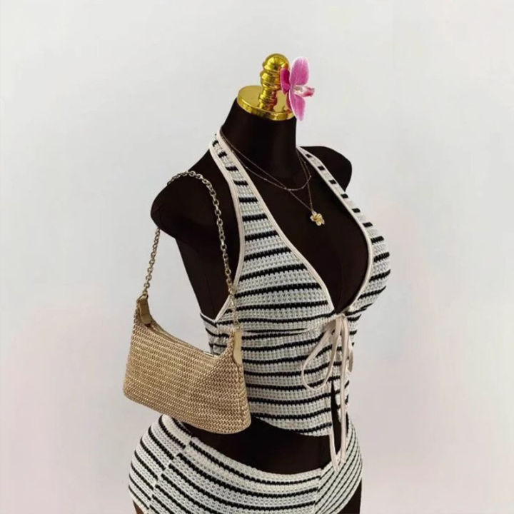 Summer%20Seaside%20Beach%20Vacation%20Style%20Knitted%20Lace%20up%20Slim%20Fit%20Halterneck%20Vest%20Half-Length%20Shorts%20Two-Piece%20Set%20for%20Women%20%20sty%20-%20Image%204
