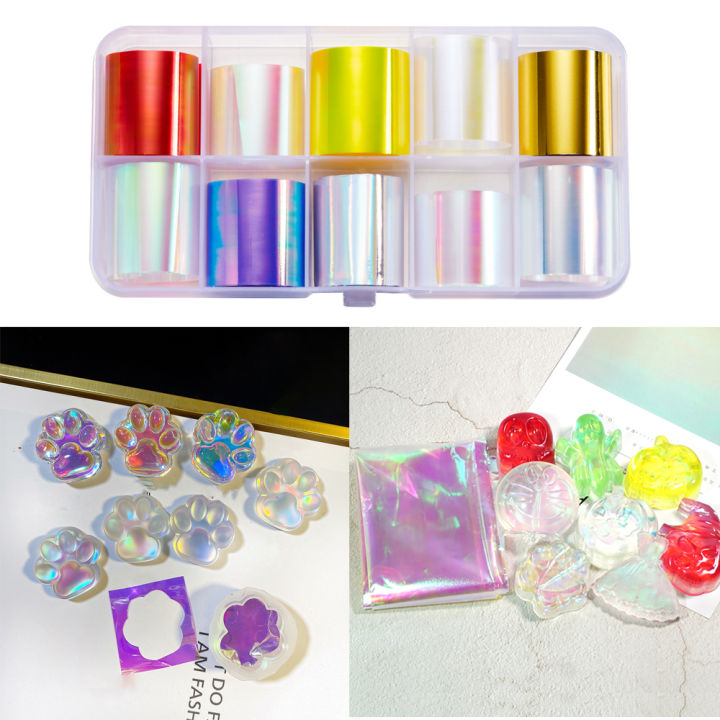 10Pcs/Box Colorful 13 Styles Nail Foil Paper DIY Craft Epoxy Resin ...