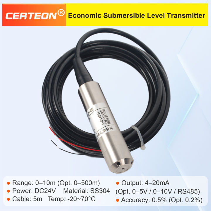 Submersible Level Transmitter 4‑20mA Hydrostatic Liquid Level Sensor ...