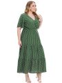 Plus Size New Arrival Fashional Polka Dot Print V Neck Short Sleeve Bohemian Casual Dresses For Big Size Women. 