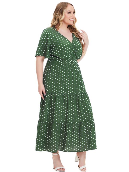 Plus%20Size%20New%20Arrival%20Fashional%20Polka%20Dot%20Print%20V%20Neck%20Short%20Sleeve%20Bohemian%20Casual%20Dresses%20For%20Big%20Size%20Women%20-%20Image%203