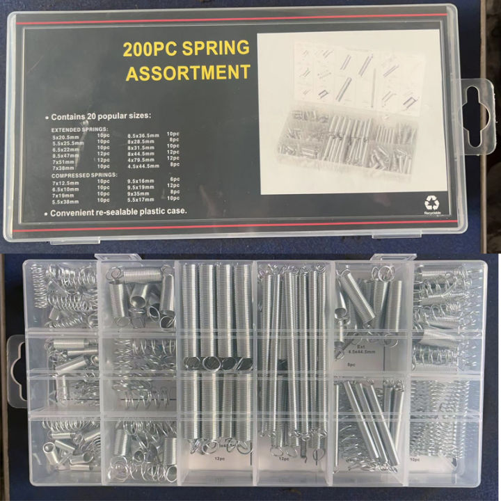200pcs Extension Spring Set Hardware Tool Metal Steel Assorted Steel Spring Electrical Spring Set Drum Extension Tension Springs