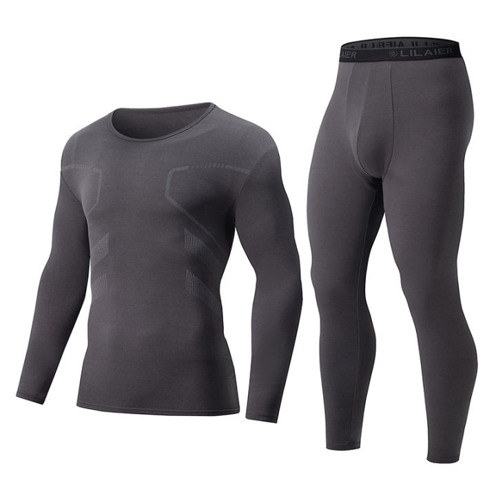 1/2piece%20Autumn/Winter%20Men's%20Casual%20Printed%20Fashionable%20Thermal%20Underwear%20Set%20Comfortable%20Sports%20Top%20T-shirt%20Elastic%20Waist%20Pants%20-%20Image%202