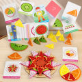 Montessori Wooden Toys 3D Jigsaw Puzzle Tangram Math Toys Baby Hand Grasp Board Shape Match Puzzle Educational Fruit vegetable. 