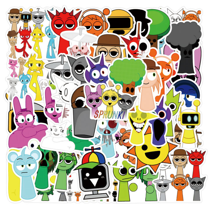 55Pcs Incredibox Sprunki Stickers Sprunki DIY Stickers Scrapbooking Phone Luggage Skateboard Waterproof Decals
